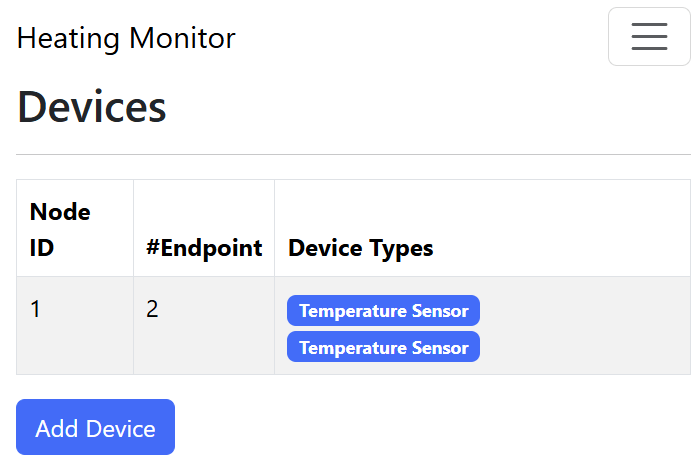 Matter Heating Monitor – Showing Device Types