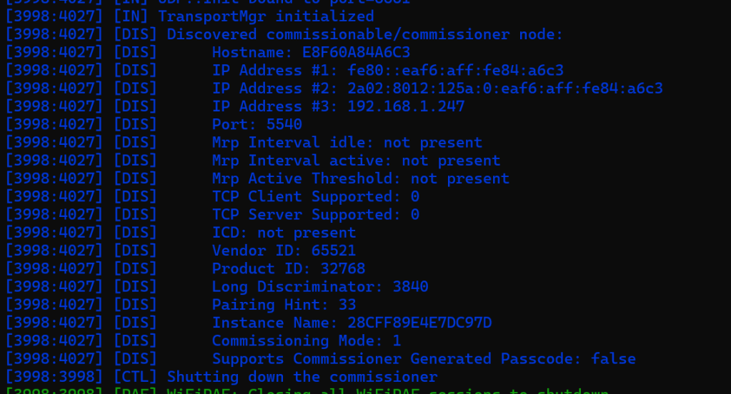 ESP-Matter: On Network commissioning of an&nbsp;ESP32-S3-ETH